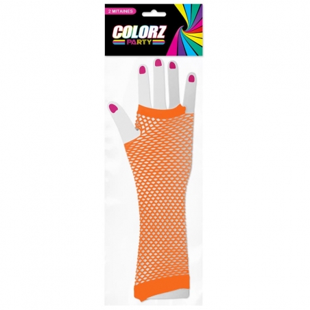 Mitaine orange fluo en résille pour femme