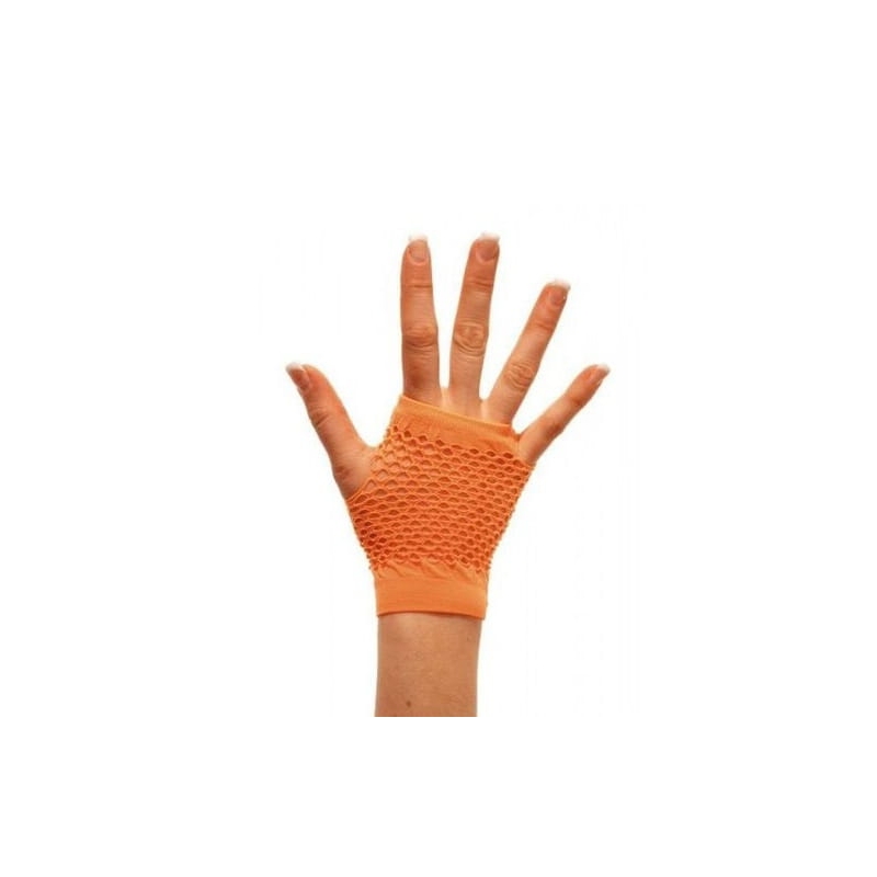 Mitaine orange fluo en résille pour femme