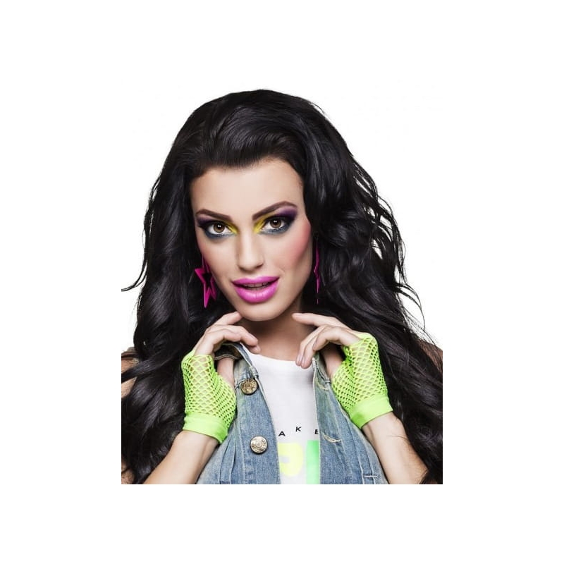 Paire de mitaines couleur vert fluo en résille pour accessoiriser vos tenues thème années 80