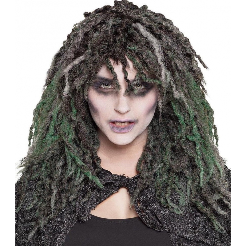 Perruque zombie femme grise et verte