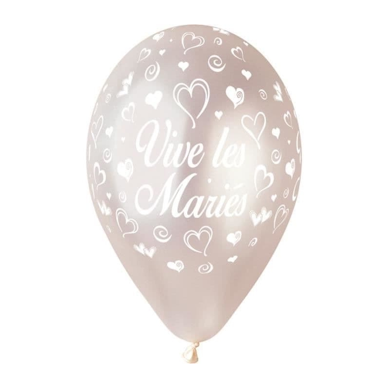Sachet de 10 ballons "Vive les mariés" couleur gris perle de 30 cm de diamètre
