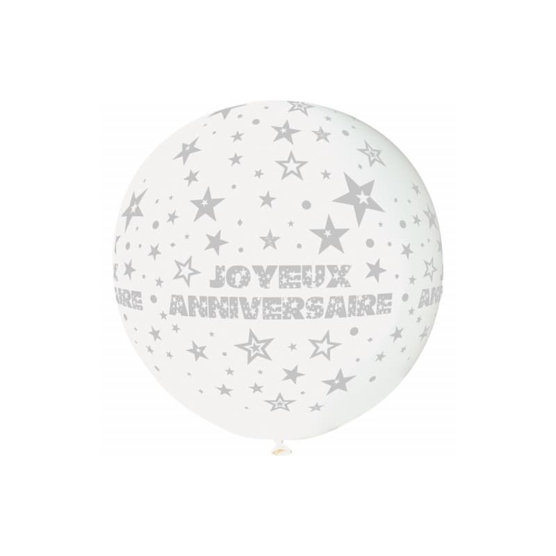 Gros ballon Joyeux Anniversaire 80 cm de diamètre couleur blanc