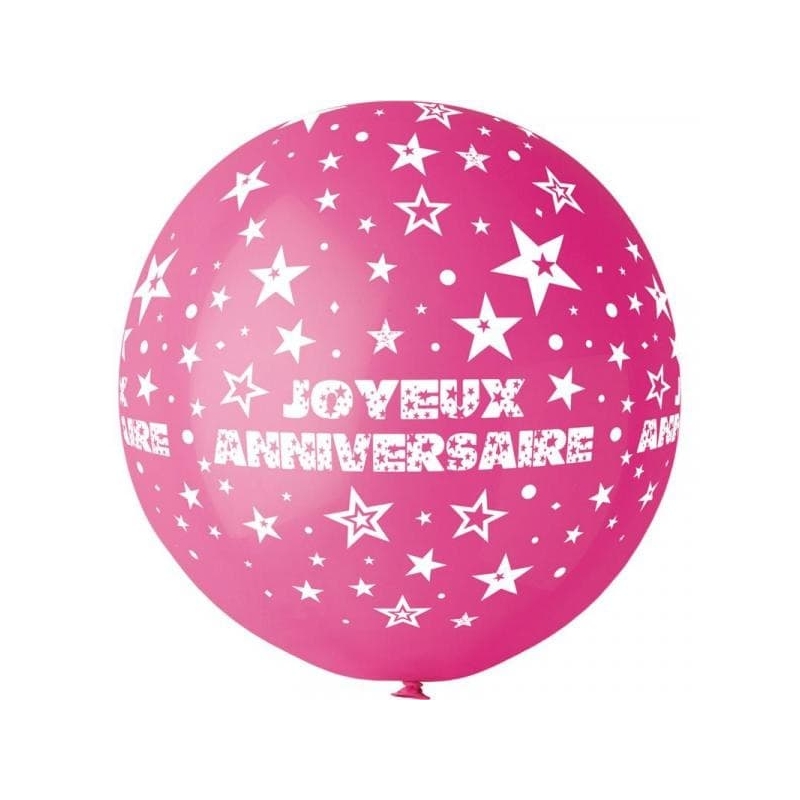Gros ballon Joyeux Anniversaire 80 cm de diamètre couleur rose