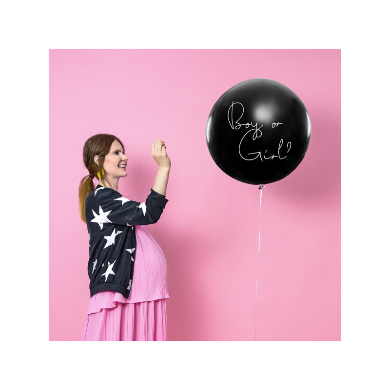 Gender Reveal - Ballon noir avec confettis garçon ou fille