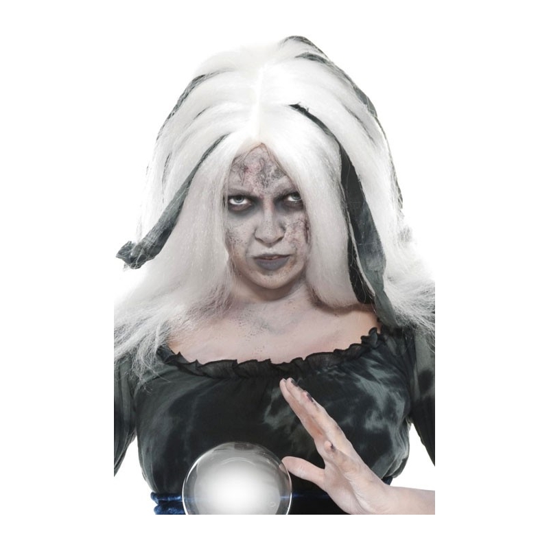 Perruque blanche et grise voyante halloween La magie du déguisement