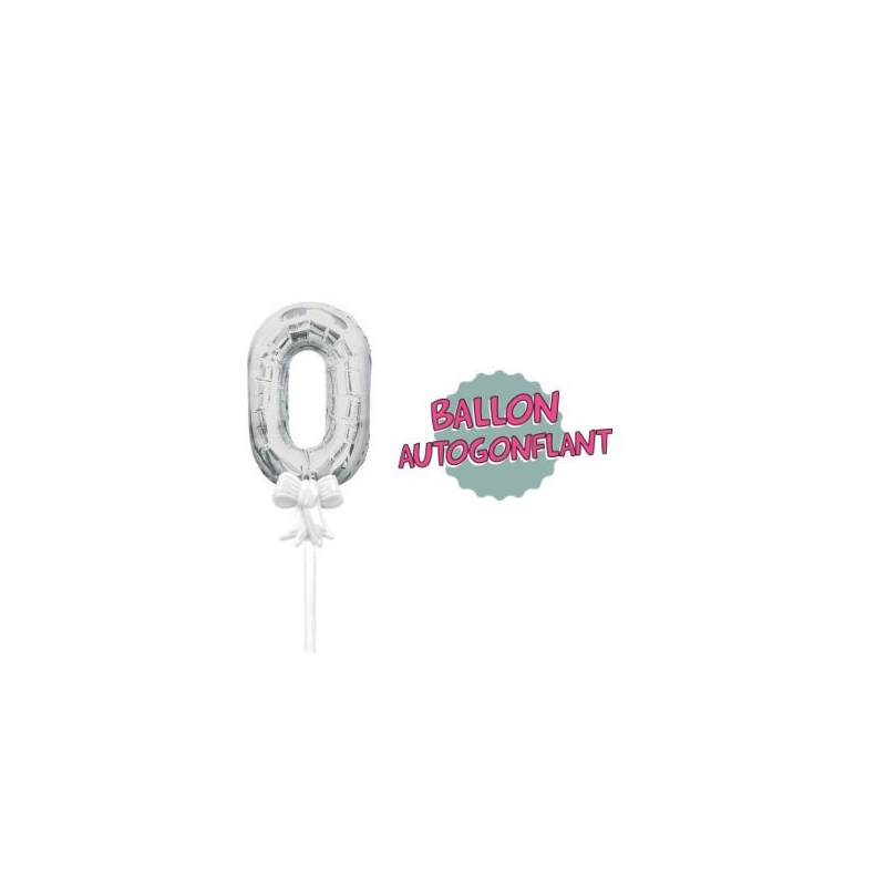 Cake Topper - Ballon chiffre 0 à placer sur le gâteau d'anniversaire couleur argent