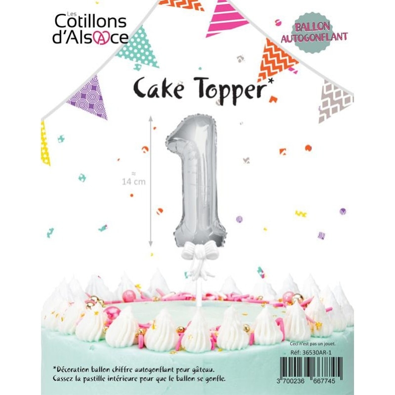 Ballon pour gâteau d'anniversaire chiffre 1 de couleur argenté