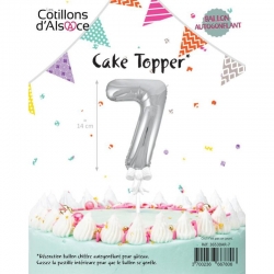 Cake Topper, ballon chiffre 7 de couleur argent idéal pour réaliser une décoration de gâteau d'anniversaire