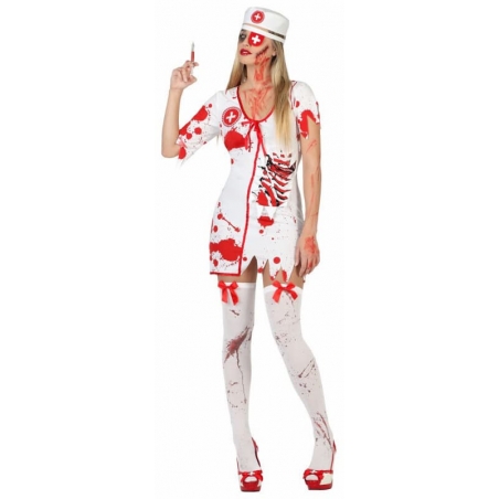 Déguisement infirmière zombie pour femme avec robe et coiffe idéal pour se déguiser pour Halloween Déguisement infirmière zombie pour femme avec robe et coiffe idéal pour se déguiser pour Halloween
