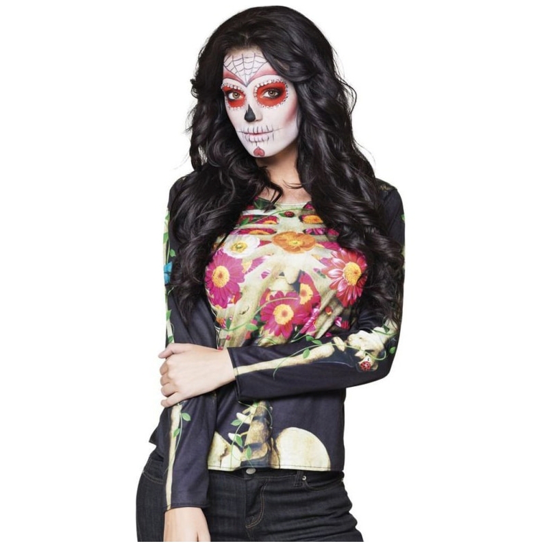 T-shirt à longues manches pour femme thème jour des morts mexicain, Dia de los muertos