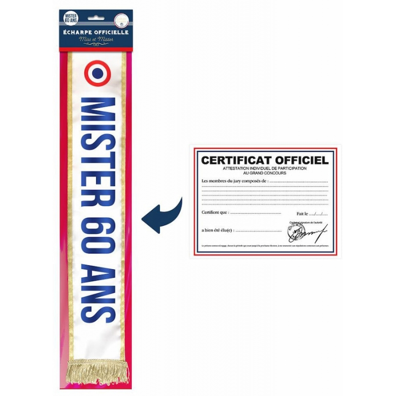 Écharpe mister 60 ans avec certificat idéale pour fêter son anniversaire