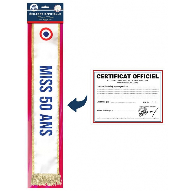 Écharpe anniversaire 50 ans pour femme avec son certificat pour un anniversaire plein d'humour