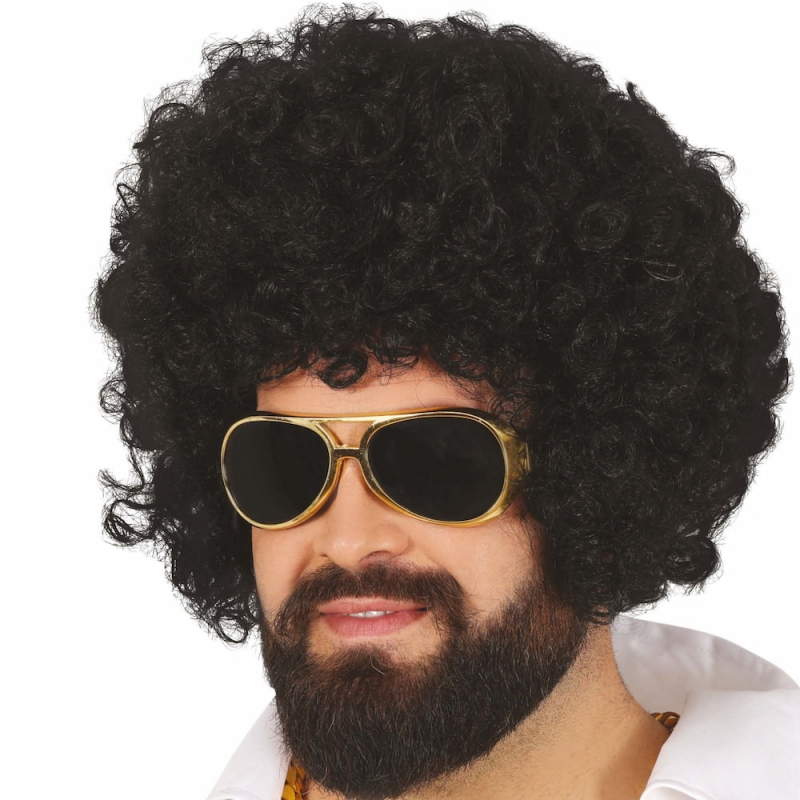 Perruque noir volumineuse pour homme et femme idéal pour une soirée années 70