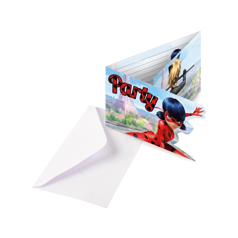 8 invitations Miraculous Ladybug invitez tous ses amies à sa fête d'anniversaire