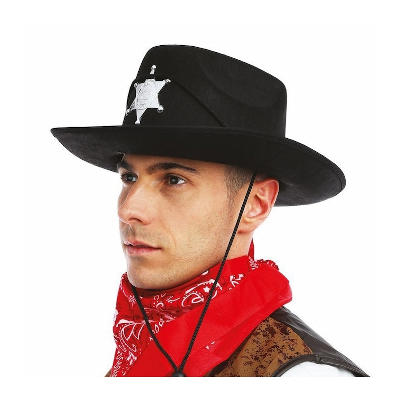 Chapeau cowboy noir avec étoile de sherif pour hommes et femmes