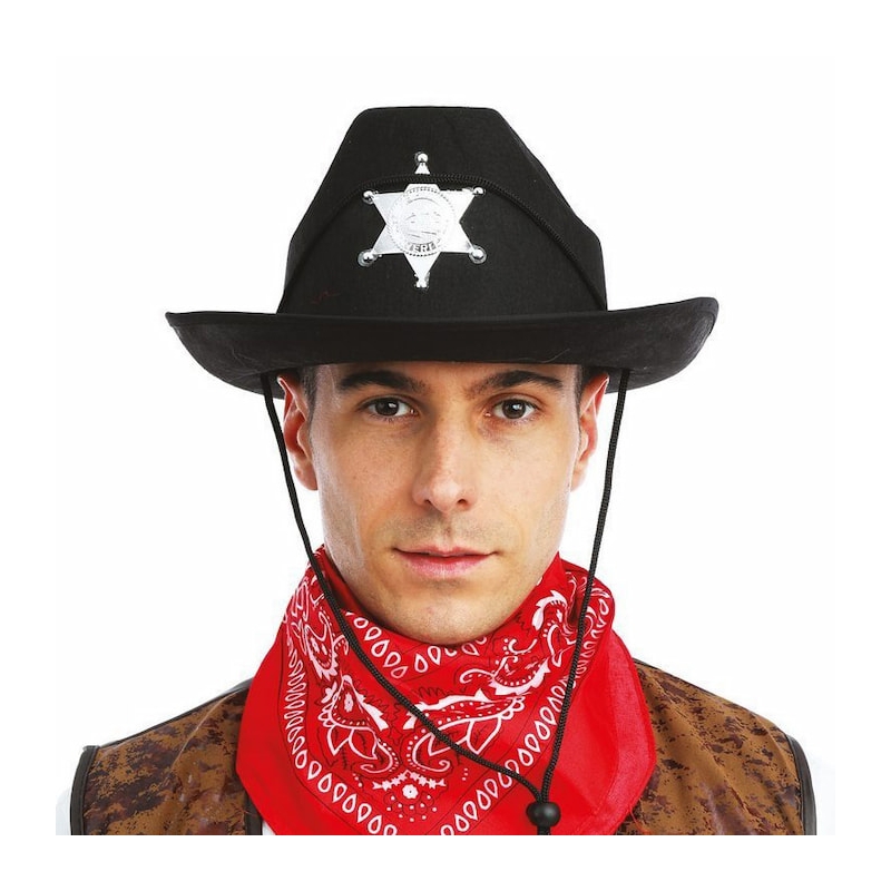 Accessoire western, chapeau de sherif noir avec étoile pour hommes et femmes