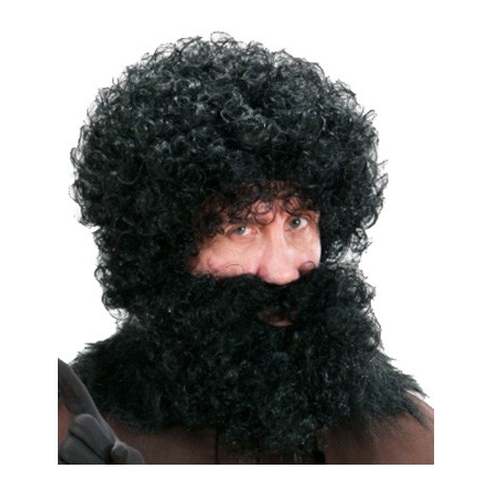 grosse perruque noire frisée pour adulte - deguisements bavarois, cro-magnon ou père fouettard