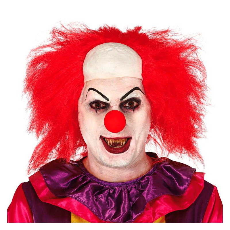 Perruque de clown au cheveux rouge avec crane en latex idéal pour se déguiser pour halloween