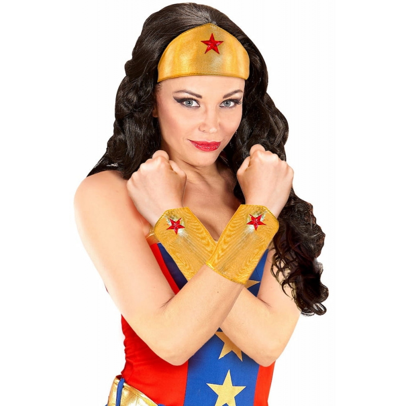 Kit Super-Héros femme idéal pour incarner Wonder Woman avec tiare et paire de manchettes