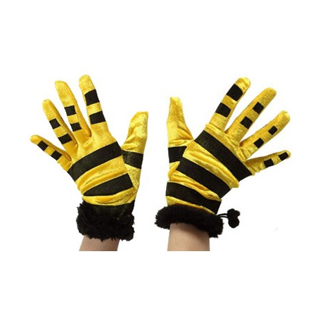 paire de gants abeille, rayures noires et jaunes - accessoire deguisements