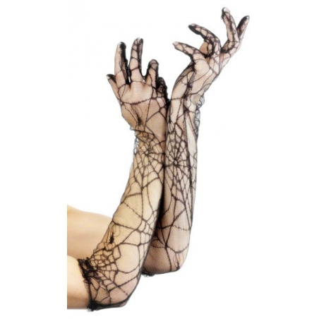 gants toiles d'araignées, longueur 52 cm - accessoire halloween