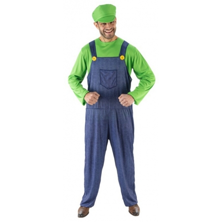 Déguisement plombier vert pour homme, incarnez Luigi le personnage de jeu vidéo Mario Déguisement plombier vert pour homme, incarnez Luigi le personnage de jeu vidéo Mario