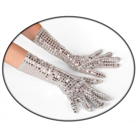 longue paire de gants argentés à paillettes - accessoire disco