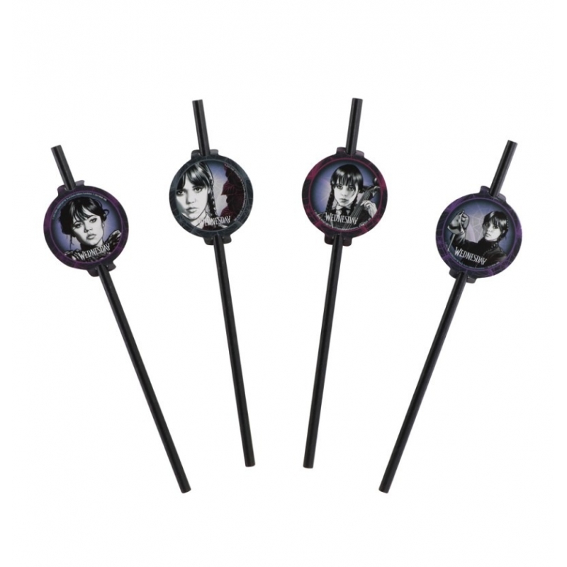 Pailles Mercredi Addams à associer aux gobelets Mercredi Addams pour sa fête d'anniversaire