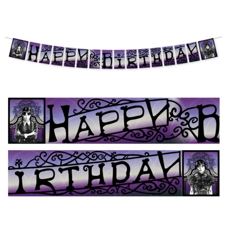 guirlande anniversaire Mercredi Addams "Happy Birthday"