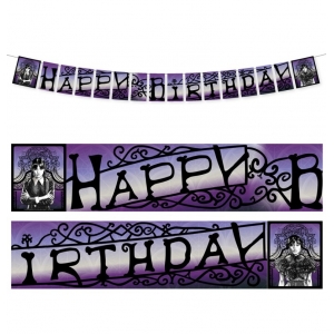 guirlande anniversaire Mercredi Addams "Happy Birthday"