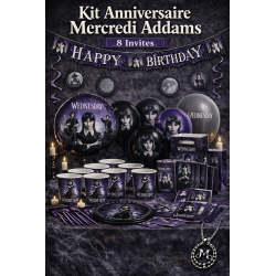 Kit décoration anniversaire Mercredi Addams pour 8 personnes