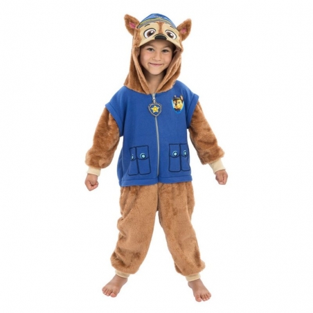 Déguisement de Pat Patrouille Chase le policier pour enfant combinaison, à capcuhe en matière peluche - Paw Patrol