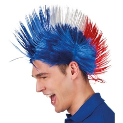 Perruque Punk Crête Tricolore Bleu Blanc Rouge
