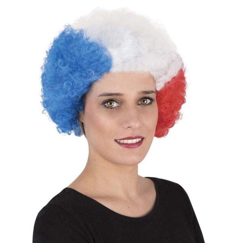 perruque afro tricolore bleu, blanc et rouge