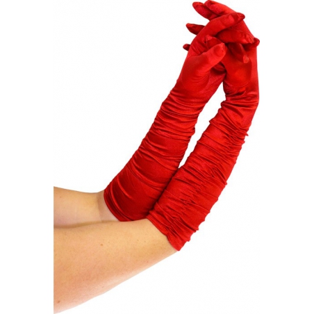 Longue paire de gants rouges plissés - accessoire deguisements charleston