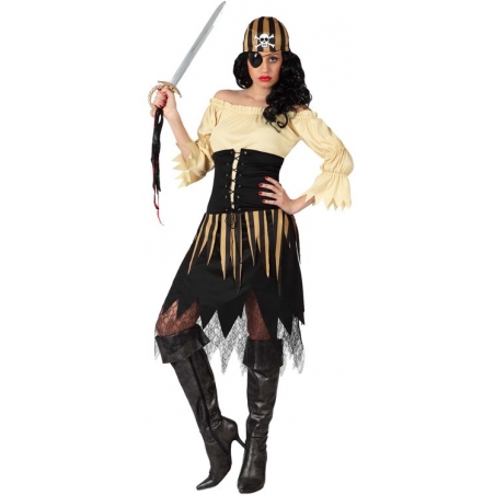 deguisement pirate femme noir et or, robe avec boléro et bandeau - deguisements adultes