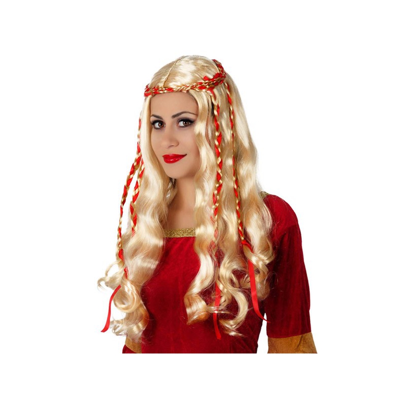 Perruque médiévale avec tresses rouges