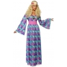 deguisement hippie avec fleurs, robe bleue et rose - années 60
