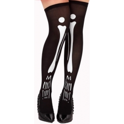 Bas squelette, paire de bas noirs imprimée d'un squelette blanc - bas halloween
