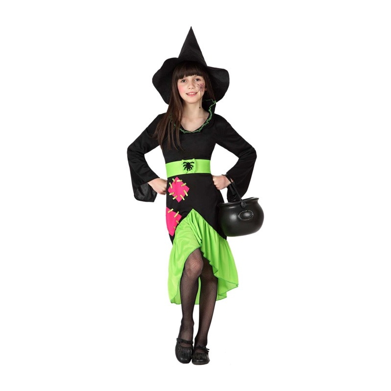 deguisement de sorcière moderne halloween, fluo et flashy de 3 à 12 ans