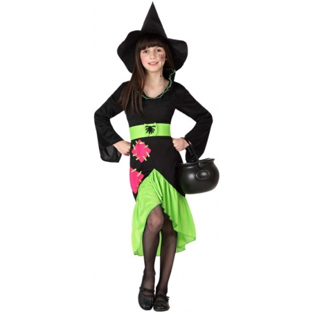 deguisement de sorcière moderne halloween, fluo et flashy de 3 à 12 ans