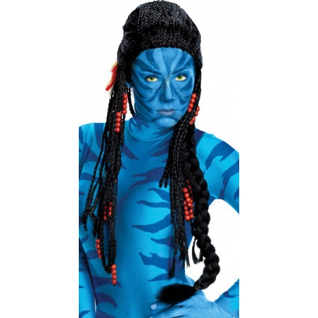 Perruque Neytiri Avatar avec dreadlocks, perles et plume - deguisement Avatar