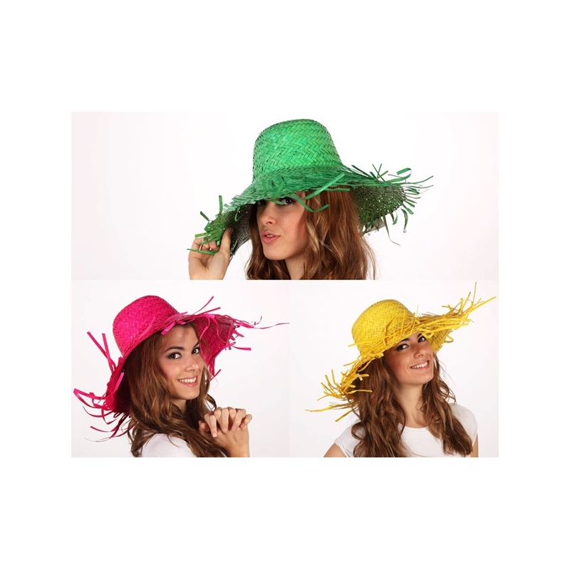 Chapeau feuille de palmier 3 couleurs, rose, jaune et vert