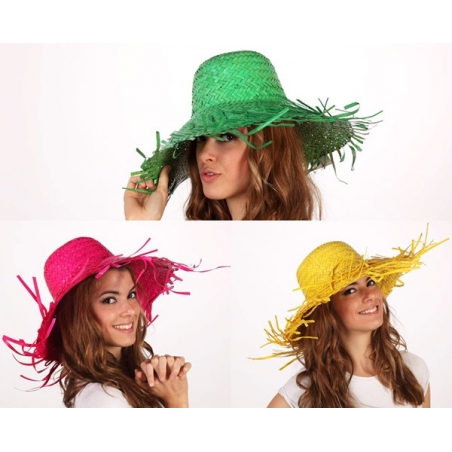 Chapeau feuille de palmier 3 couleurs, rose, jaune et vert