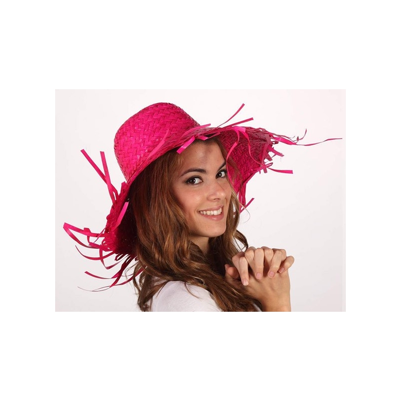 Chapeau rose en feuille de palmier - deguisement hawai