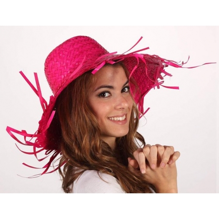 Chapeau rose en feuille de palmier - deguisement hawai