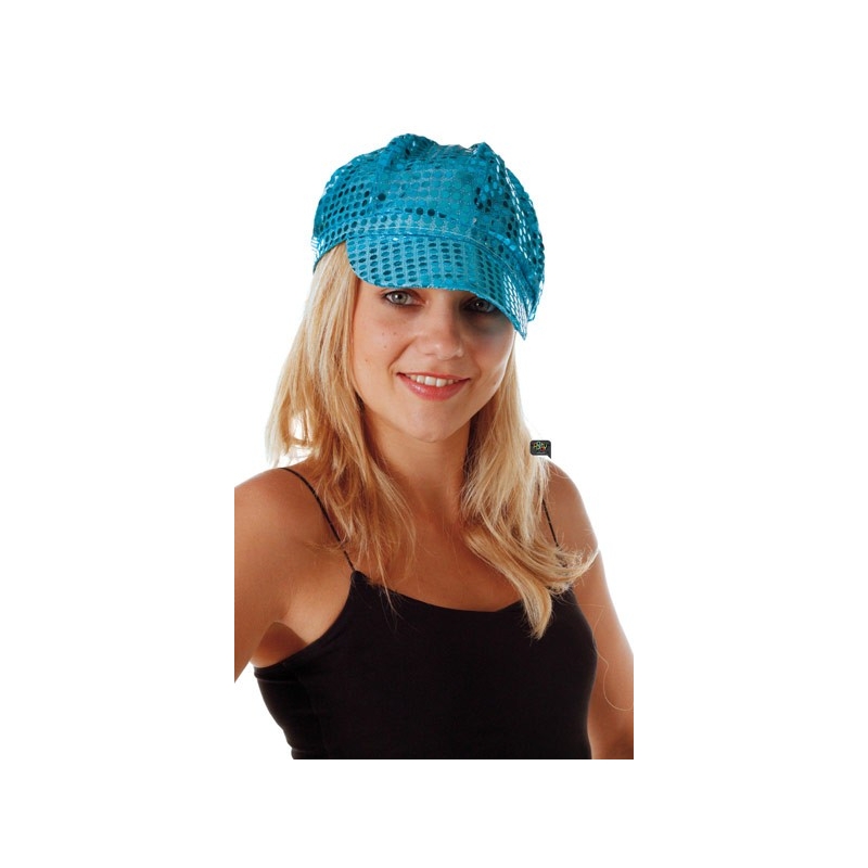 casquette disco à paillettes pour femme, couleur bleu turquoise - chapeau disco