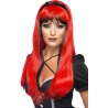 longue perruque rouge et noire avec bandeau pour femme - perruque diablesse et sorcière