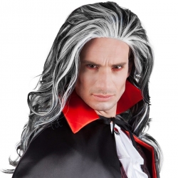 Perruque de vampire pour homme, longs cheveux noirs et blancs - Halloween