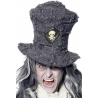 Haut de forme gris avec tête de mort - chapeau fossoyeur halloween